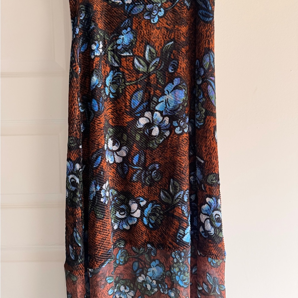 Markus Lupfer Brown Velvet Skirt with Blue Floral Accents